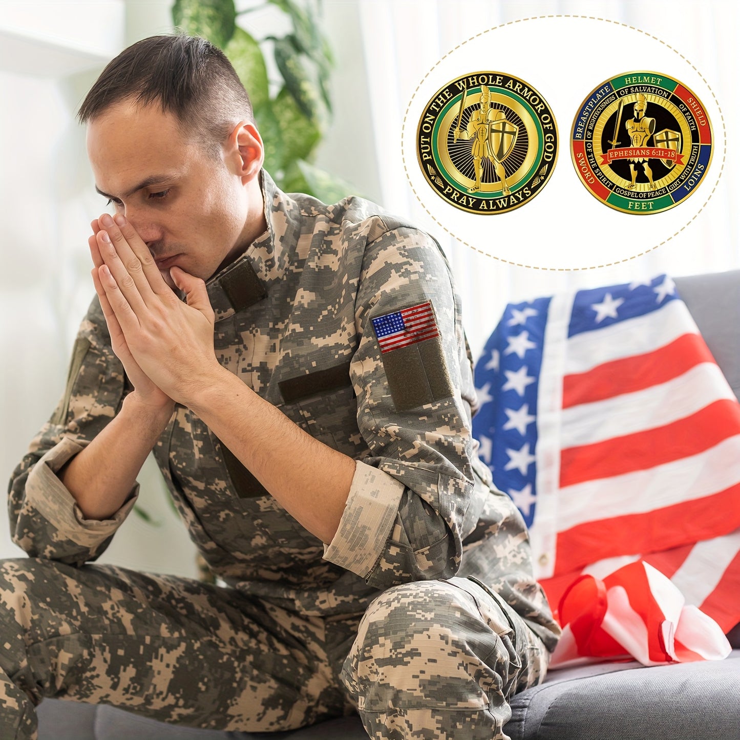 80pcs Put On The Whole Armor Of God Challenge Coins Round Metal Commemorative Coins Golden Prayer