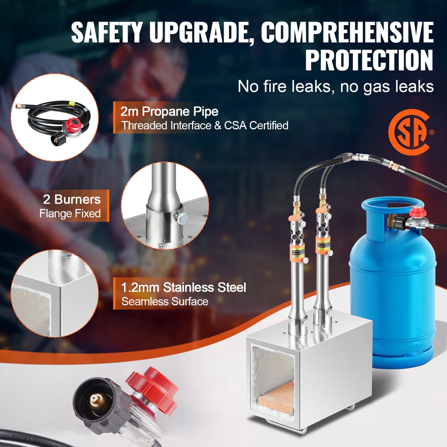 VEVOR Portable Propane Forge 1 Burner/2 Burner/3 Burner Farrier Forge 2600℉ Knife Metal Square