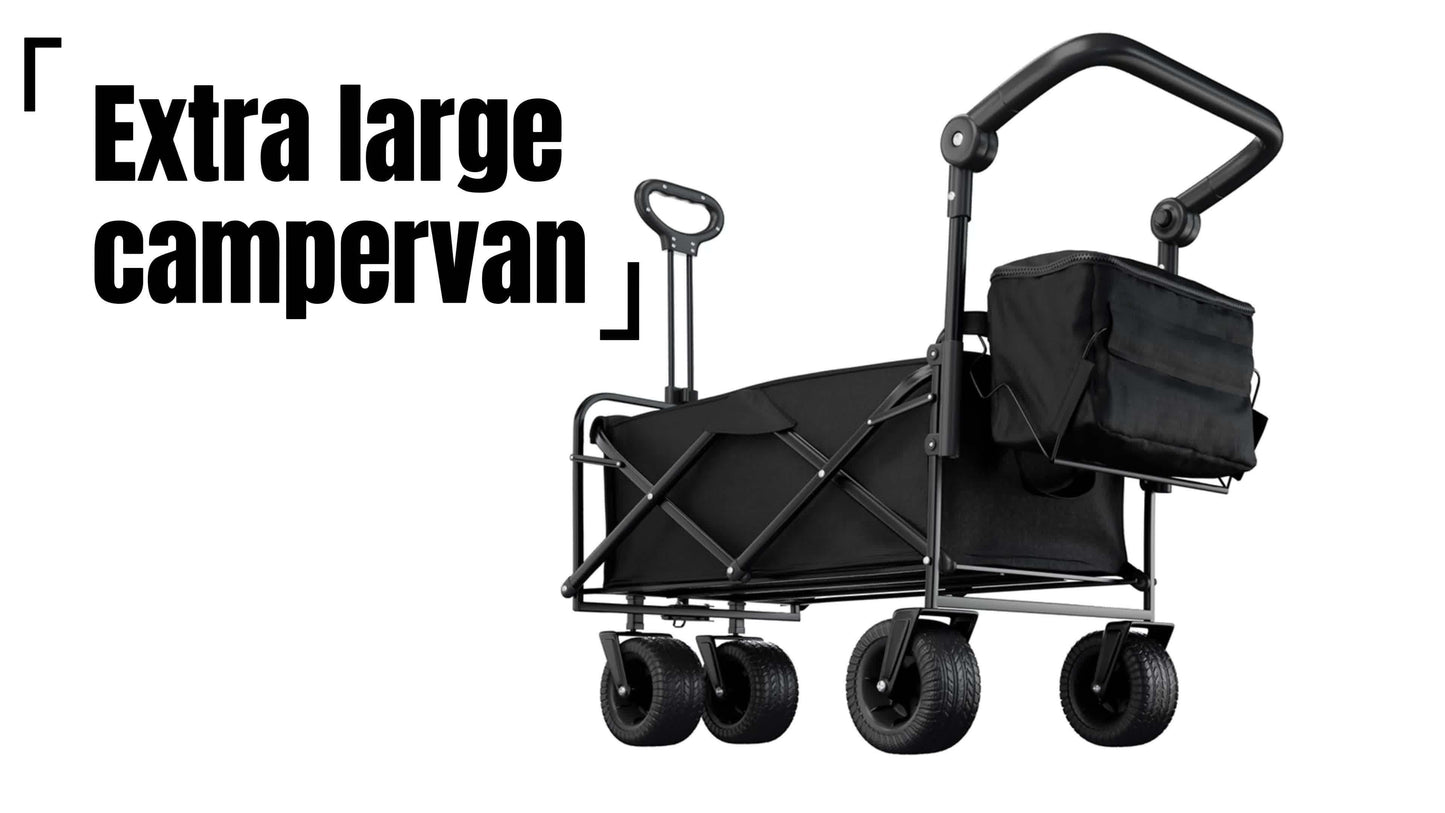 Extra Large Foldable Garden Cart Wagon - 180° Adjustable Pushrod, 360° All-Terrain Wheels