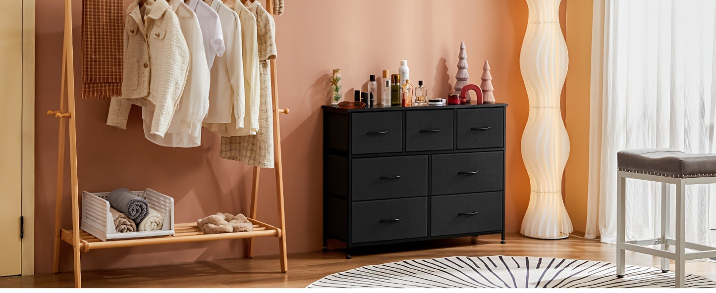 Dresser for Bedroom, Storage Drawers, TV Stand Fabric Storage Tower w/7 Drawers, Chest of Drawers