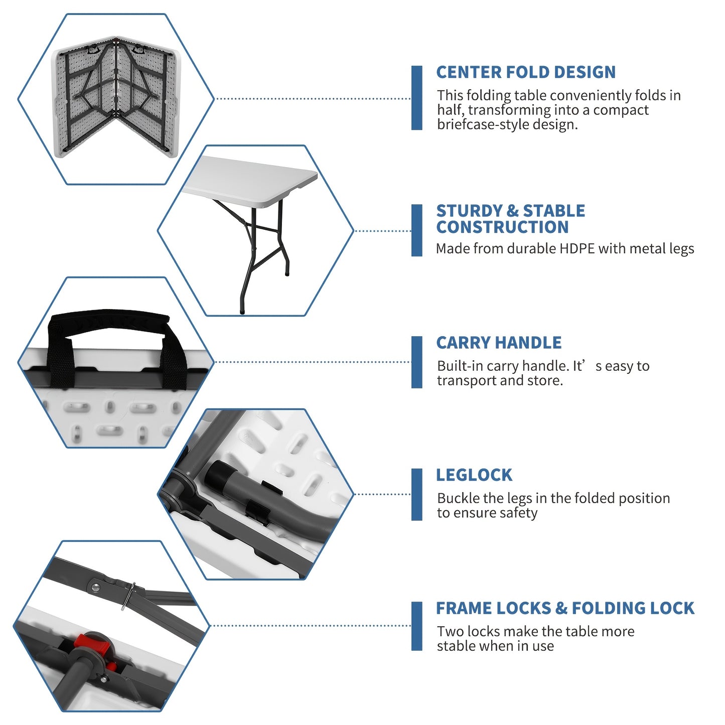 [Portable Folding Table] Portable 4ft/6ft Plastic Folding Table - White Dining Table