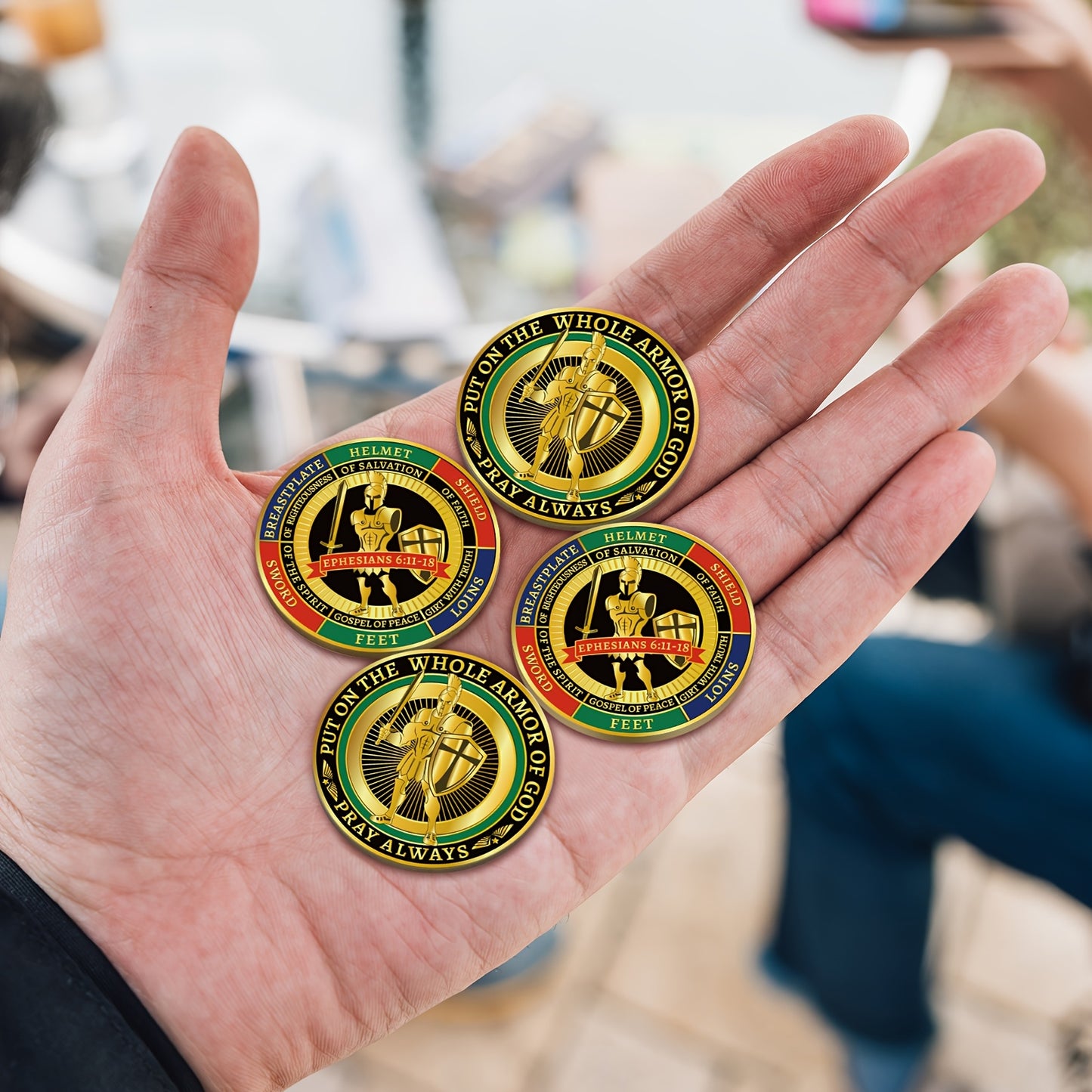 80pcs Put On The Whole Armor Of God Challenge Coins Round Metal Commemorative Coins Golden Prayer