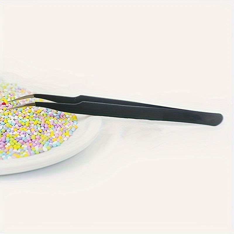 Set of 5 Black Metal Precision Tweezers with Curved Tips, Ideal for Crafting And Handiwork