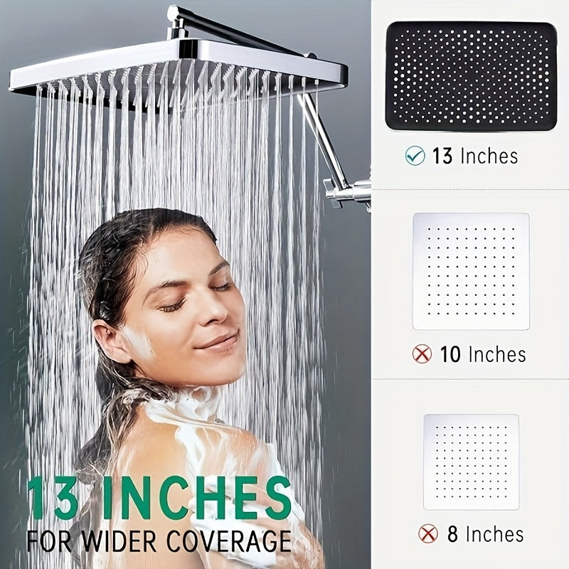 Luxury Modern Shower System Combo: 13" Square Rainfall & 4-Mode Handheld, Polished Copper Finish