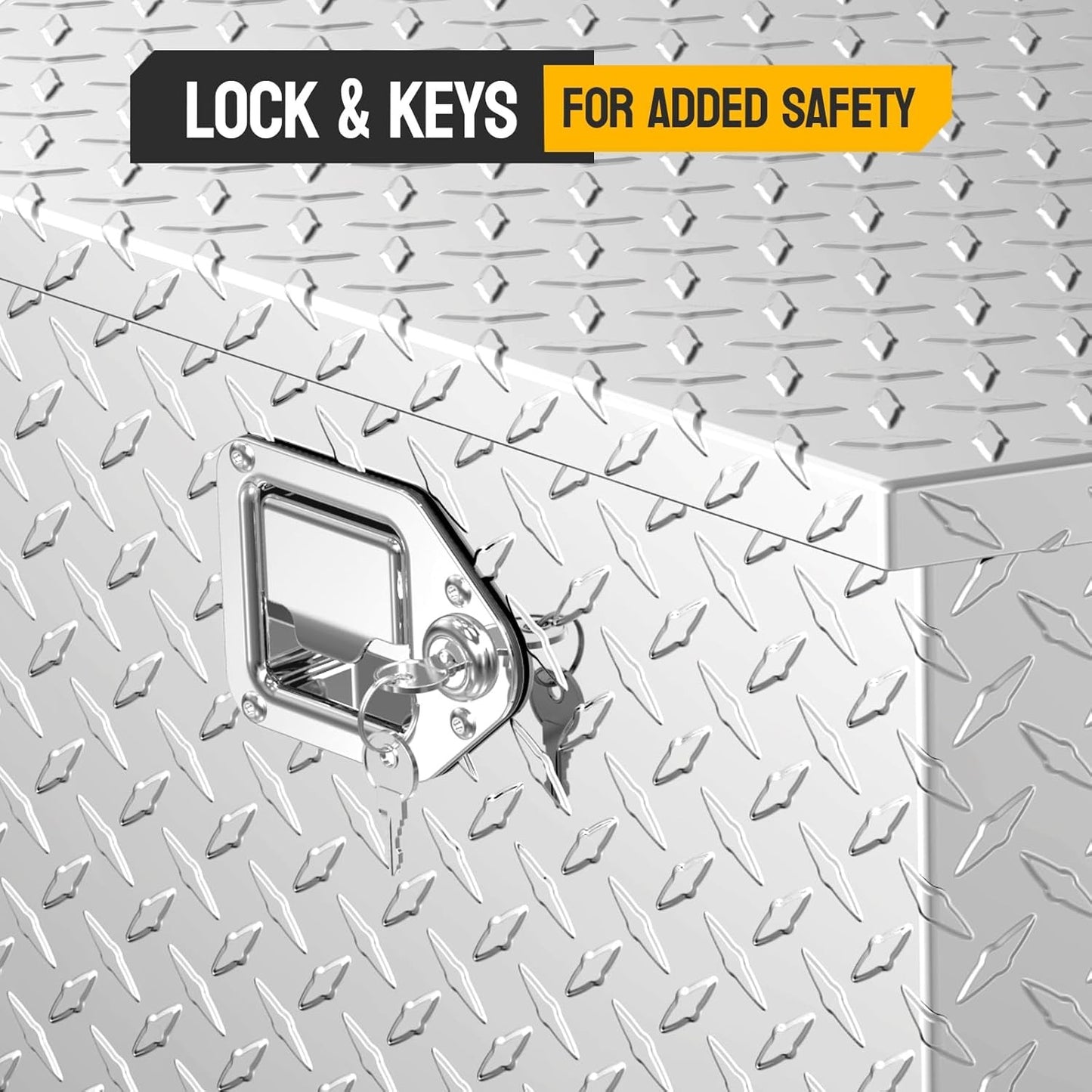 Aluminum truck toolbox with T-shaped handle lock and key, made of aluminum