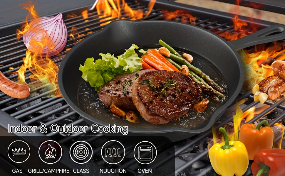 3pcs Non-Stick Cast Iron Skillet Set with Drip Spout - Perfect for Holiday Cooking, RV & Campfire