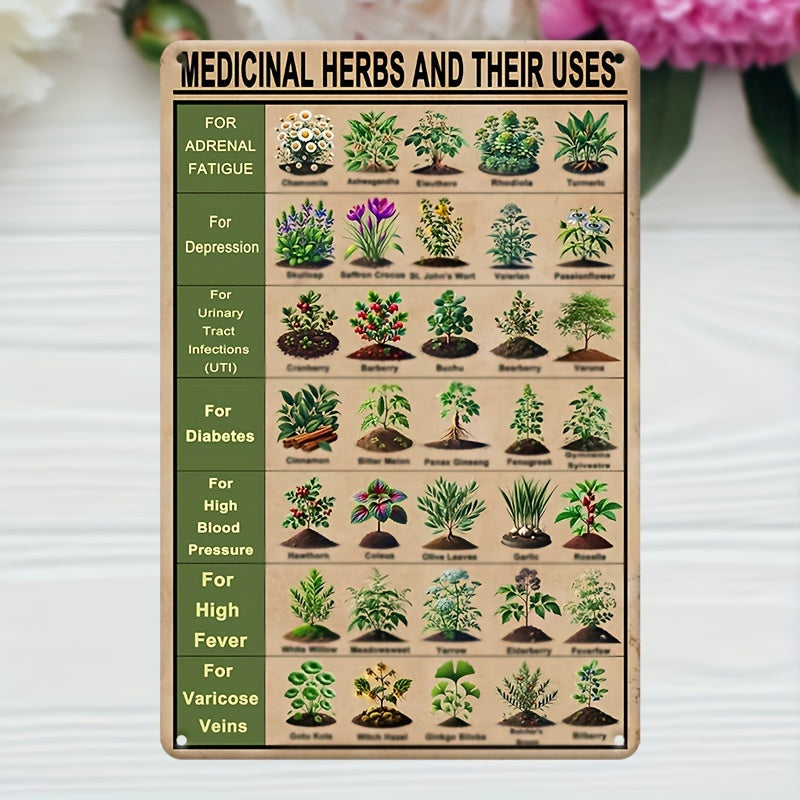 Vintage Style Medicinal Herbs and Their Uses Metal Tin Sign 8" x 12"