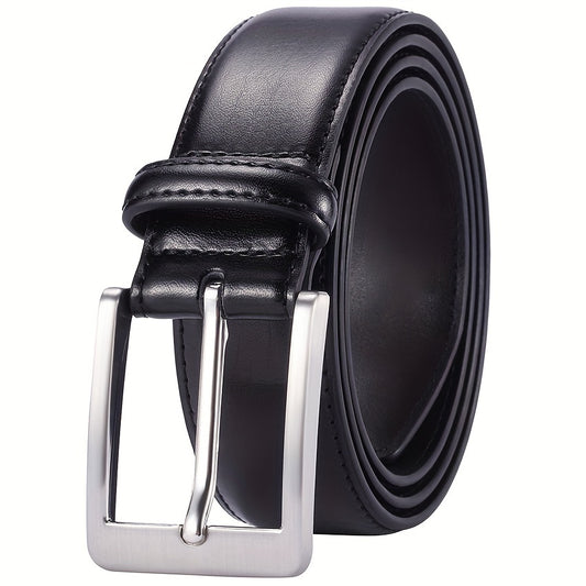 Men's Genuine Leather Dress Waistband, Casual Style, with Stainless Steel Prong Buckle