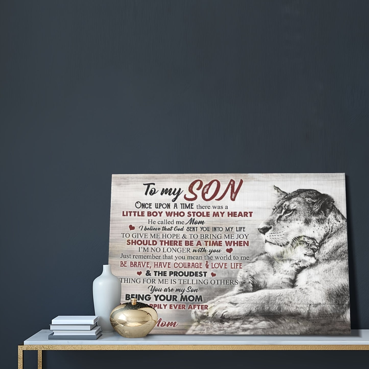 1pc Wooden Framed To My Son Being Your Mom Is My Happily Ever After Lion Mom Canvas 15.74"*23.62"