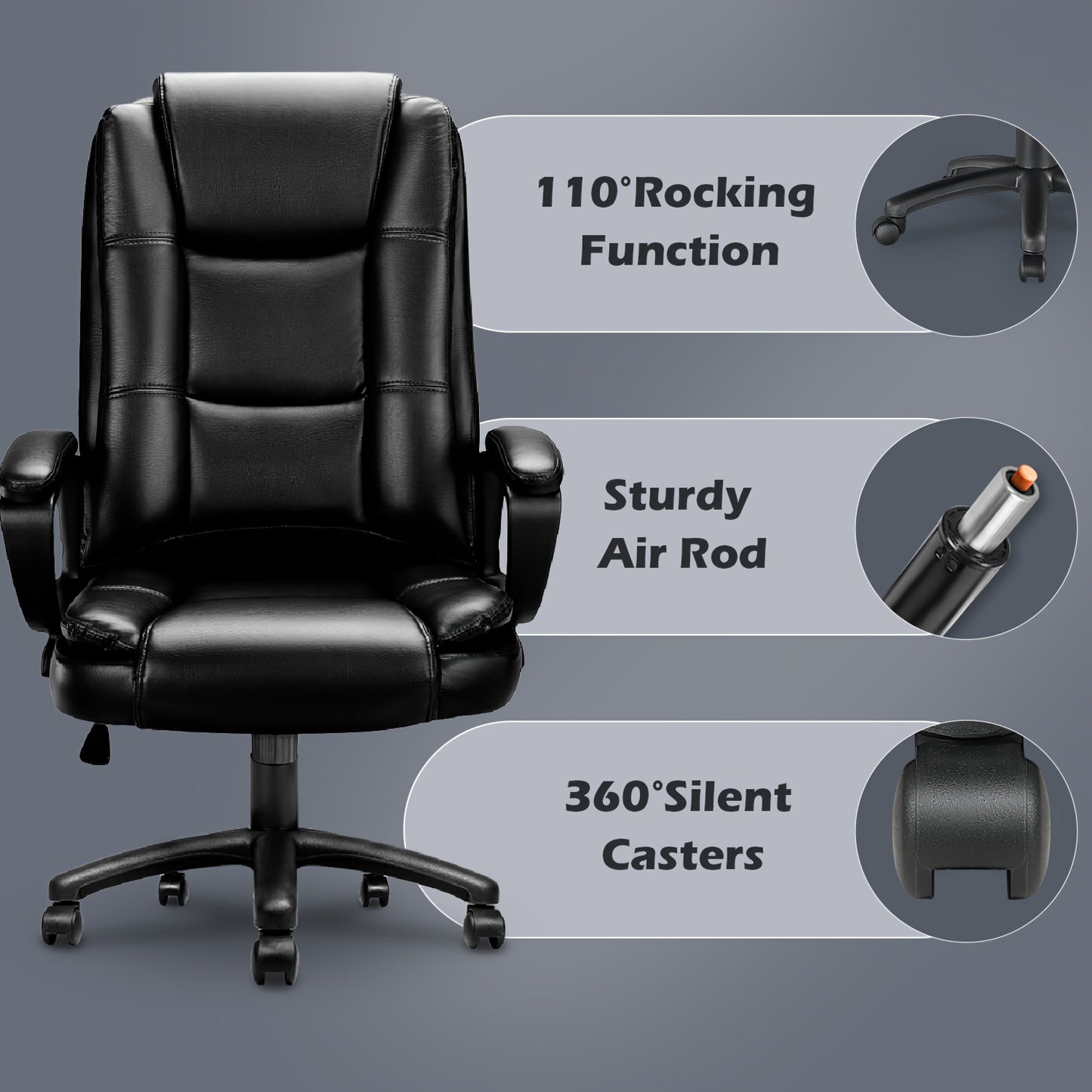 [Big And Tall Executive Chair] 400LBS High Back Ergonomic Adjustable Desk Chair, Faux Leather