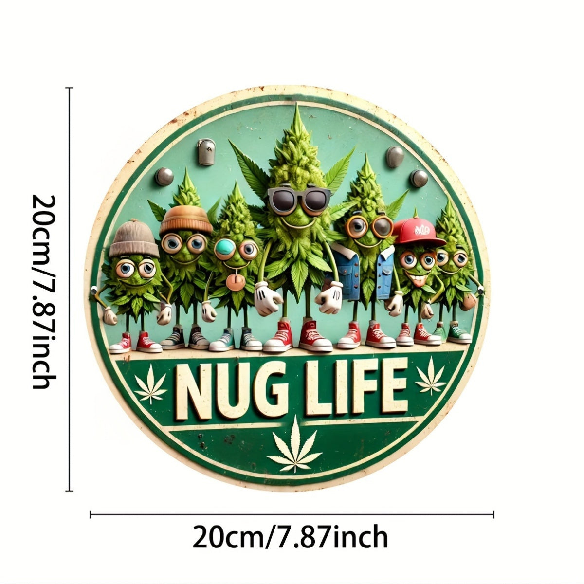 1pc Vintage Style Metal Aluminum Wall Art Sign - 8x8 Inch NUG LIFE Cannabis-Themed