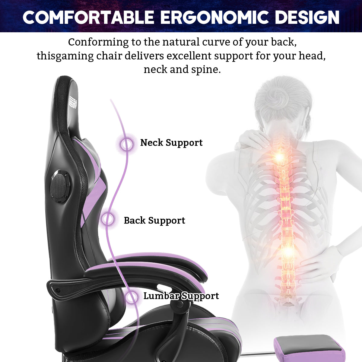 RGB Light Gaming/Computer/Office Chair 135 Degrees Swivel 2 Point Massage Recliner Bluetooth Speaker