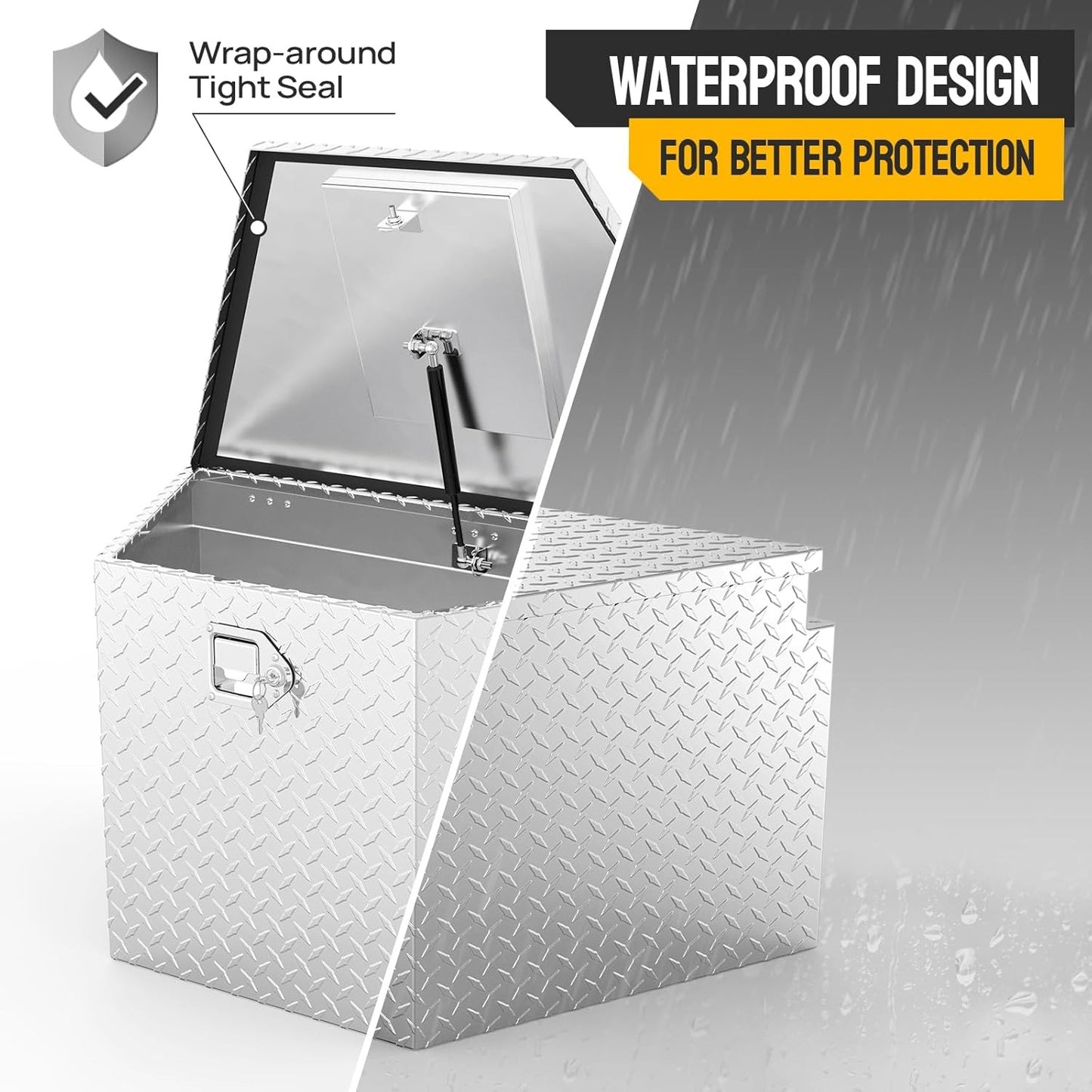 Aluminum truck toolbox with T-shaped handle lock and key, made of aluminum