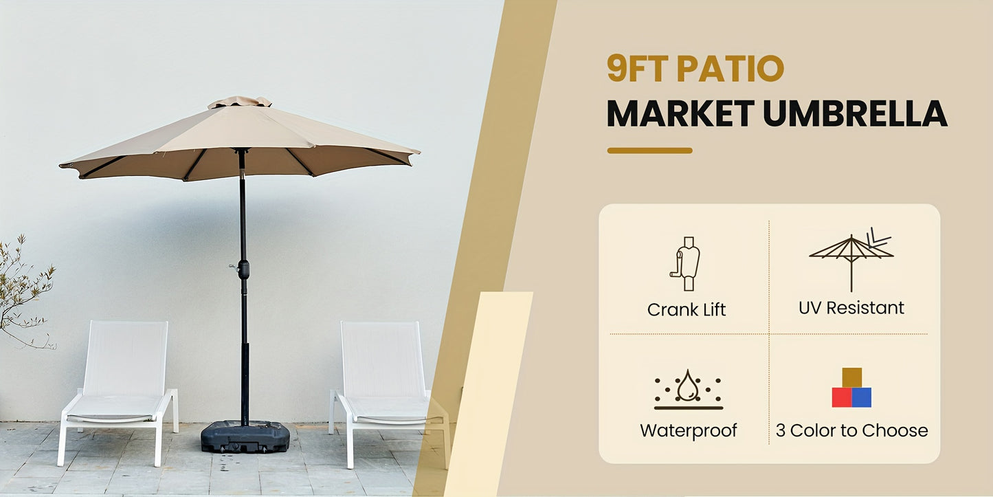 9 FT Outdoor Umbrella, Patio Table Umbrella with Push Button Tilt and Crank