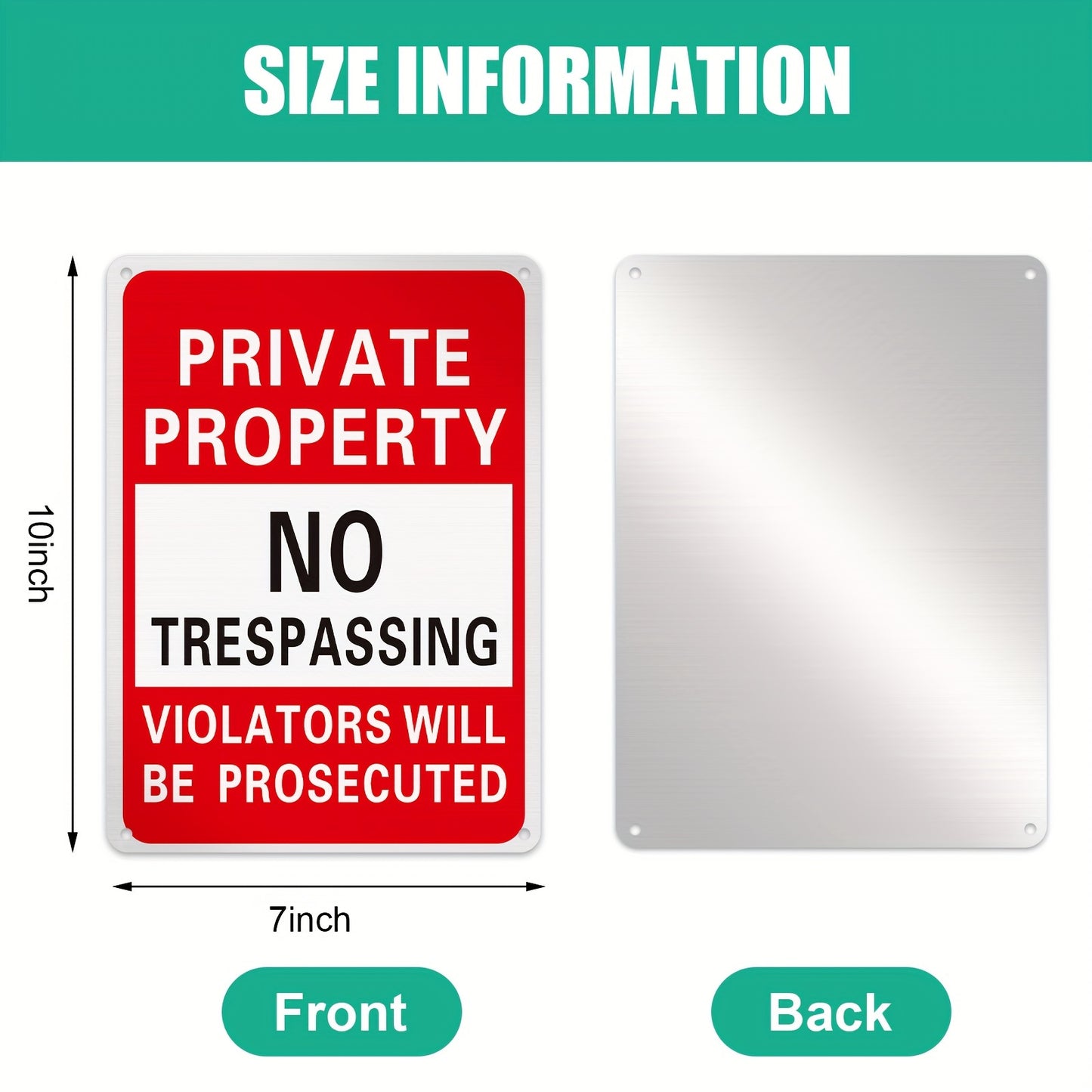 [Metal Sign] 20 Pcs Private Property No Trespassing Sign 7 x 10" Metal Violators Will Be Prosecuted