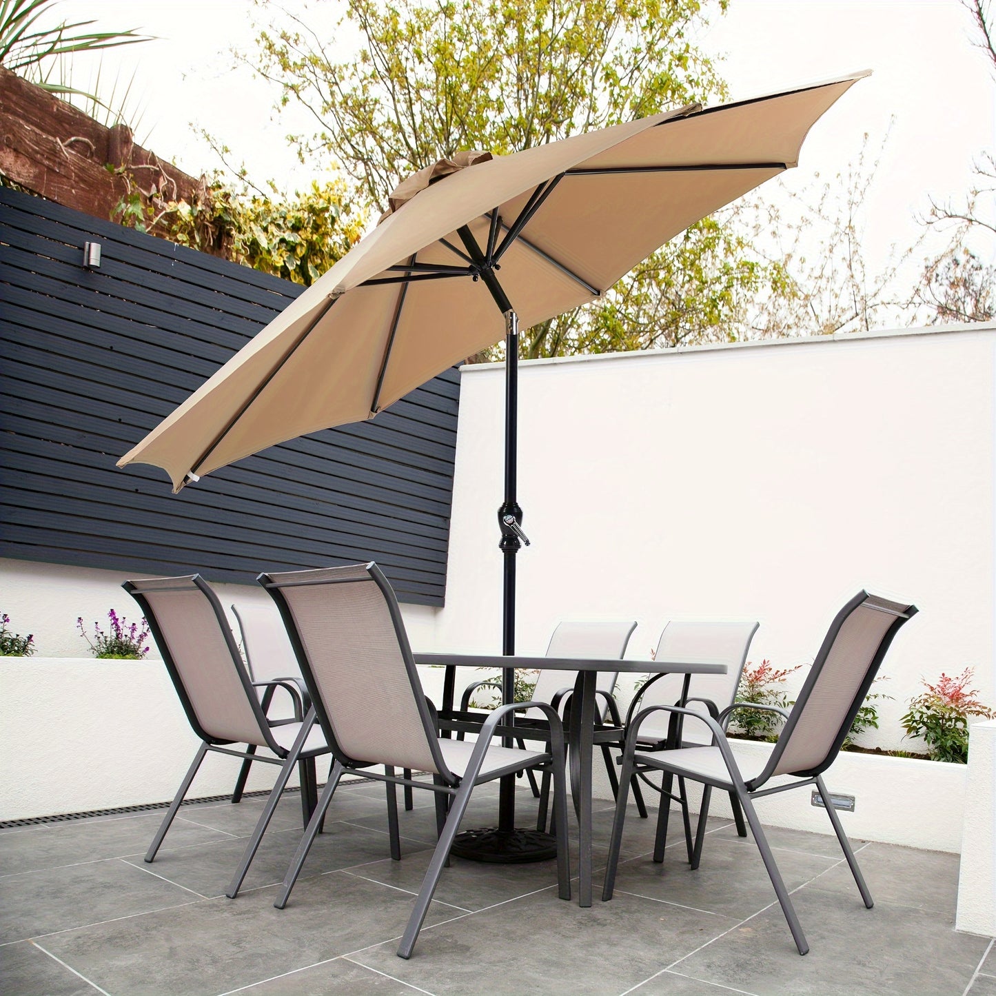 9 FT Outdoor Umbrella, Patio Table Umbrella with Push Button Tilt and Crank