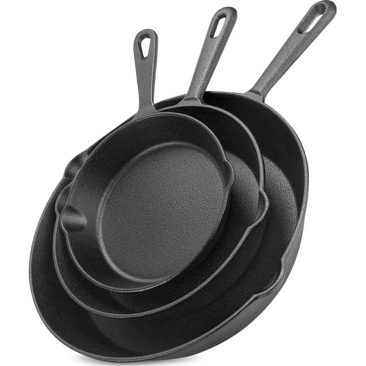 3pcs Non-Stick Cast Iron Skillet Set with Drip Spout - Perfect for Holiday Cooking, RV & Campfire