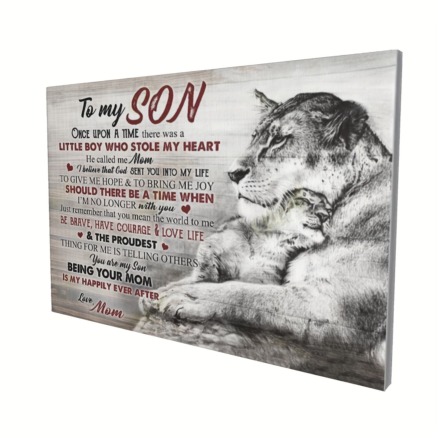 1pc Wooden Framed To My Son Being Your Mom Is My Happily Ever After Lion Mom Canvas 15.74"*23.62"