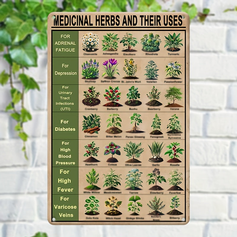 Vintage Style Medicinal Herbs and Their Uses Metal Tin Sign 8" x 12"