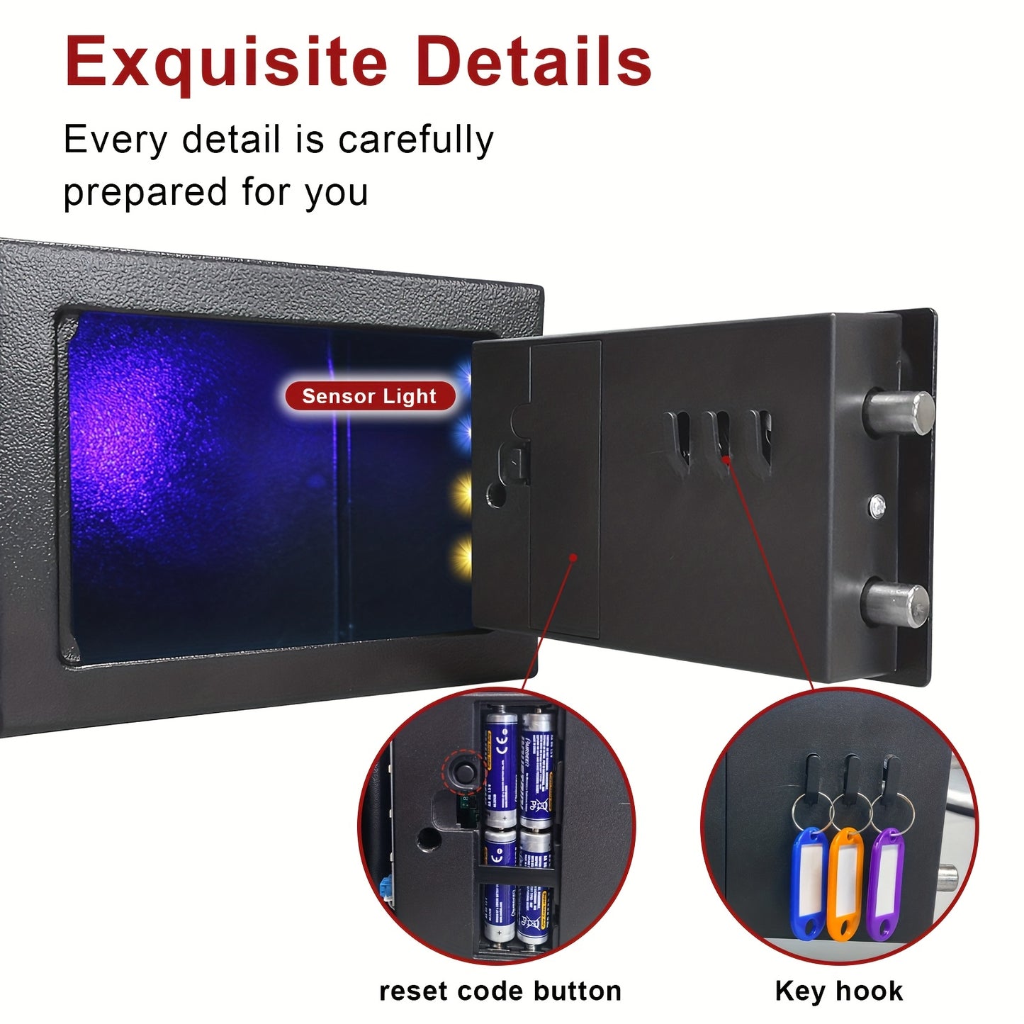 HOMEYUER Safe Box with 4pcs LED Sensor Light, Hidden Safe Box with Key & Digital Lock