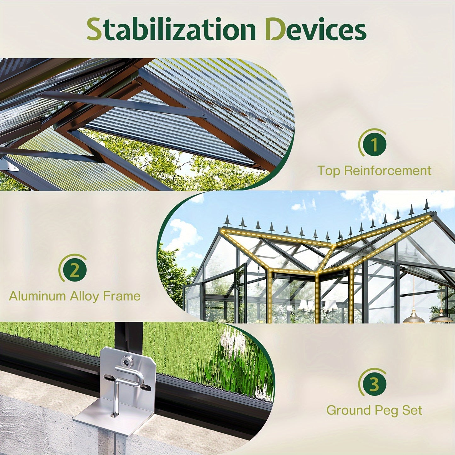 PAPABABE Greenhouse 12x10x8ft Aluminum Frame/Quick-Connect/2 Hinged Doors/Vents, Garden Houses