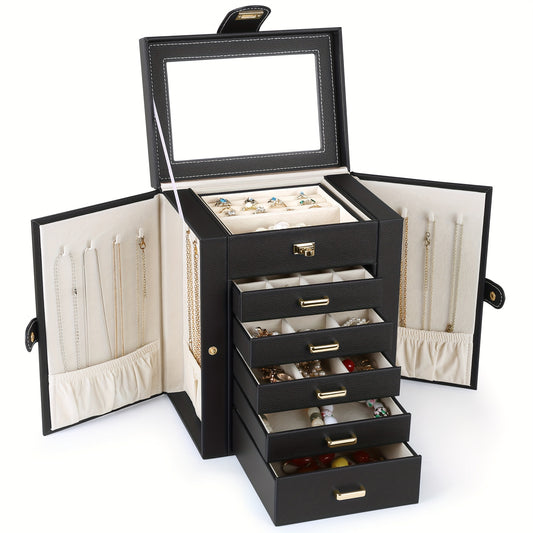 Jewelry Box, 6-Layer Jewelry Storage Organizer For Necklace Bracelet Rings Watch, 10.2"x8.2"x6"
