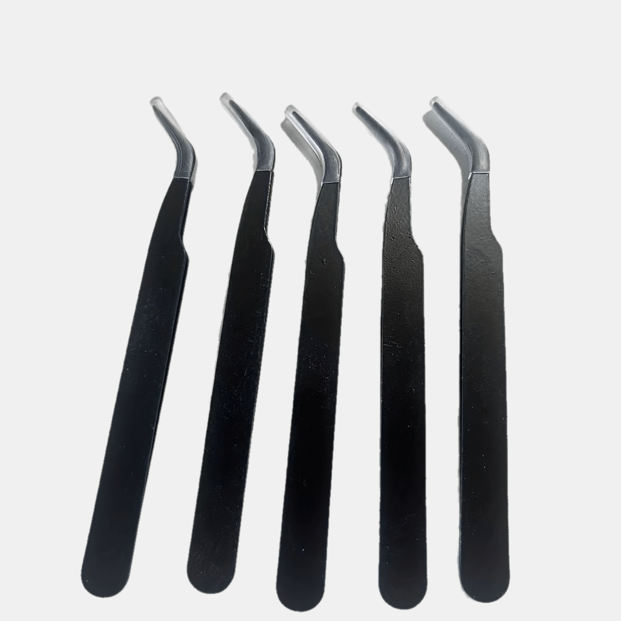 Set of 5 Black Metal Precision Tweezers with Curved Tips, Ideal for Crafting And Handiwork