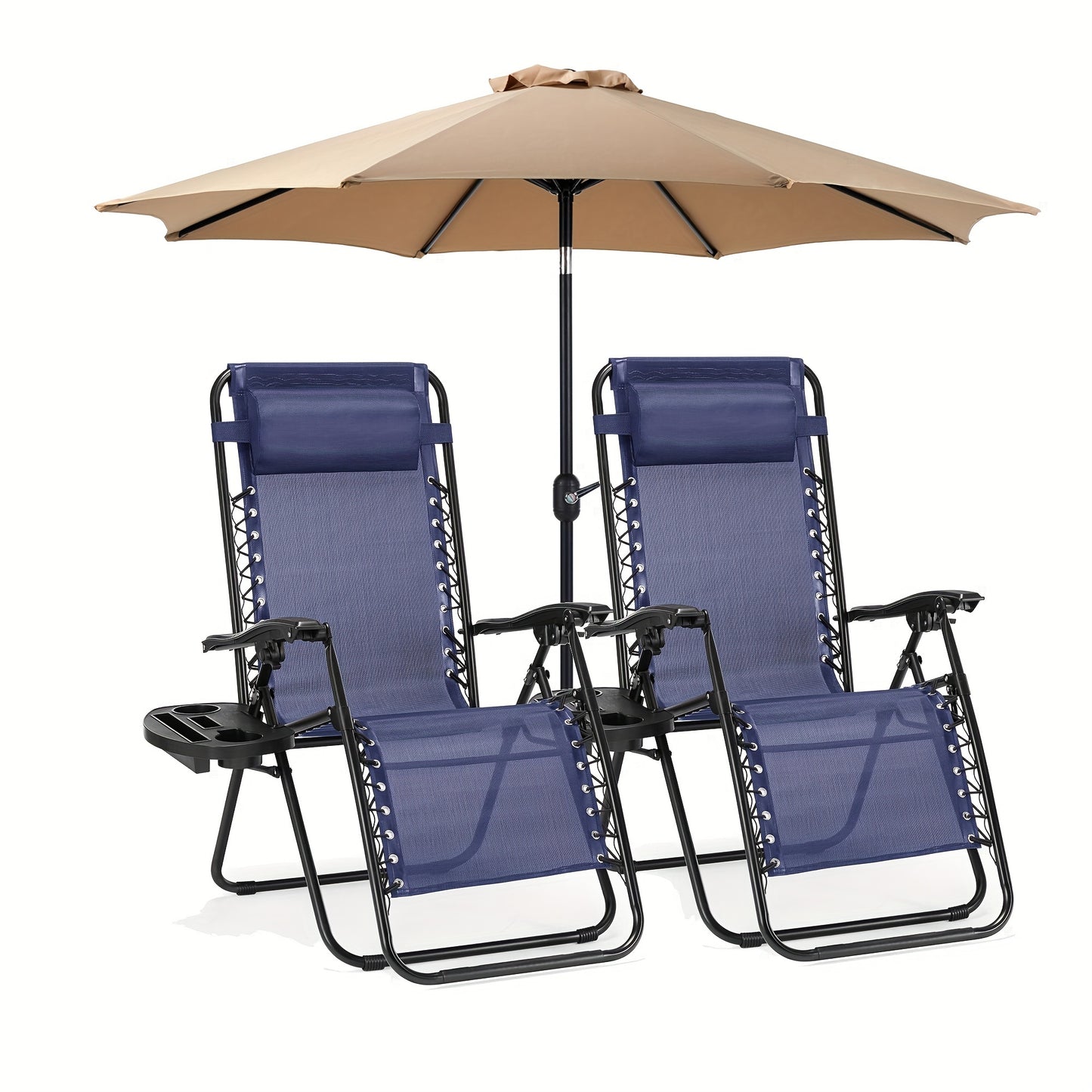 2-Pack Zero Gravity Chair w/1 Patio Umbrella Set - Outdoor Foldable Portable Lightweight Recliner