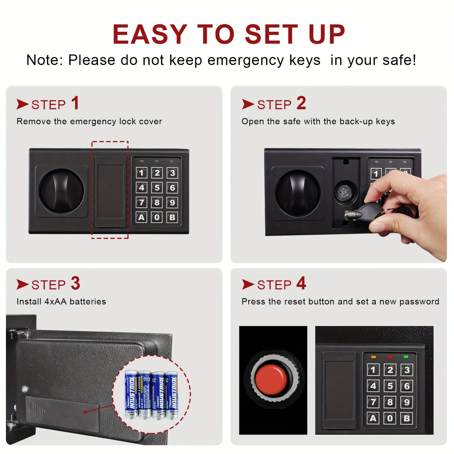 HOMEYUER Safe Box with 4pcs LED Sensor Light, Hidden Safe Box with Key & Digital Lock