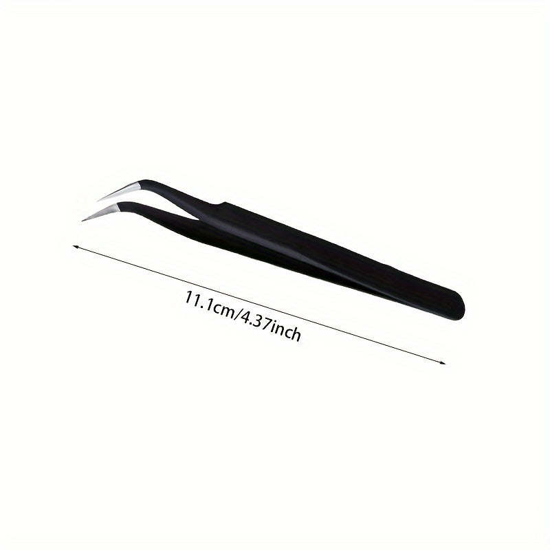 Set of 5 Black Metal Precision Tweezers with Curved Tips, Ideal for Crafting And Handiwork