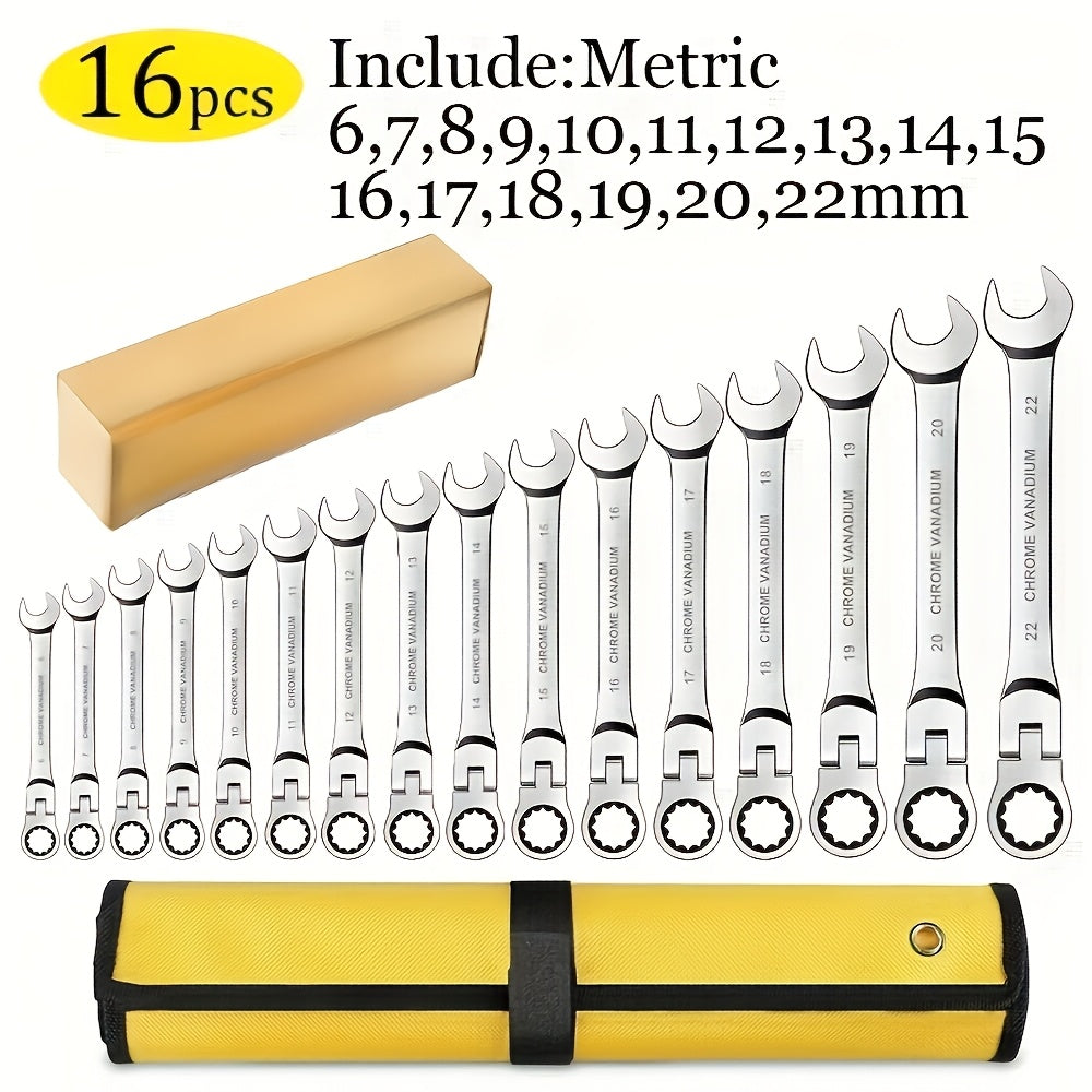 12/16pcs Double-ended Flexible Ratchet Wrench Set, Quick Wrench Set, Metric, 8-19/6-22 Mm, 72 Teeth