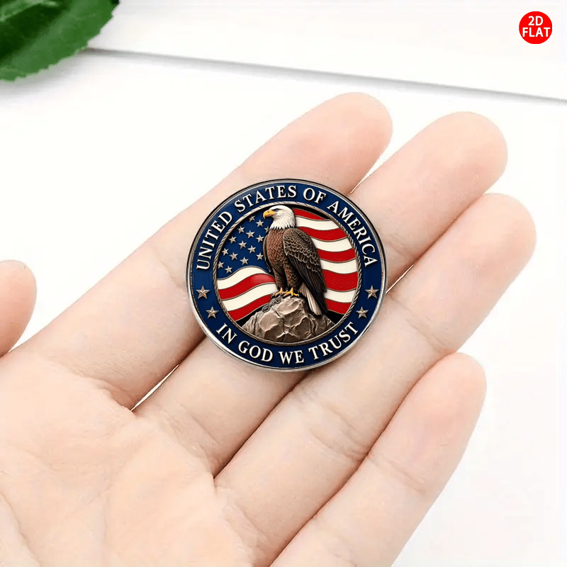 2D Flat - 2DFLAT 1pc Patriotic Eagle & 50-Star Brooch - Vintage-Inspired Stainless Steel Badge with Eagle & Stars Design, Durable & Stylish for Clothes, Backpacks