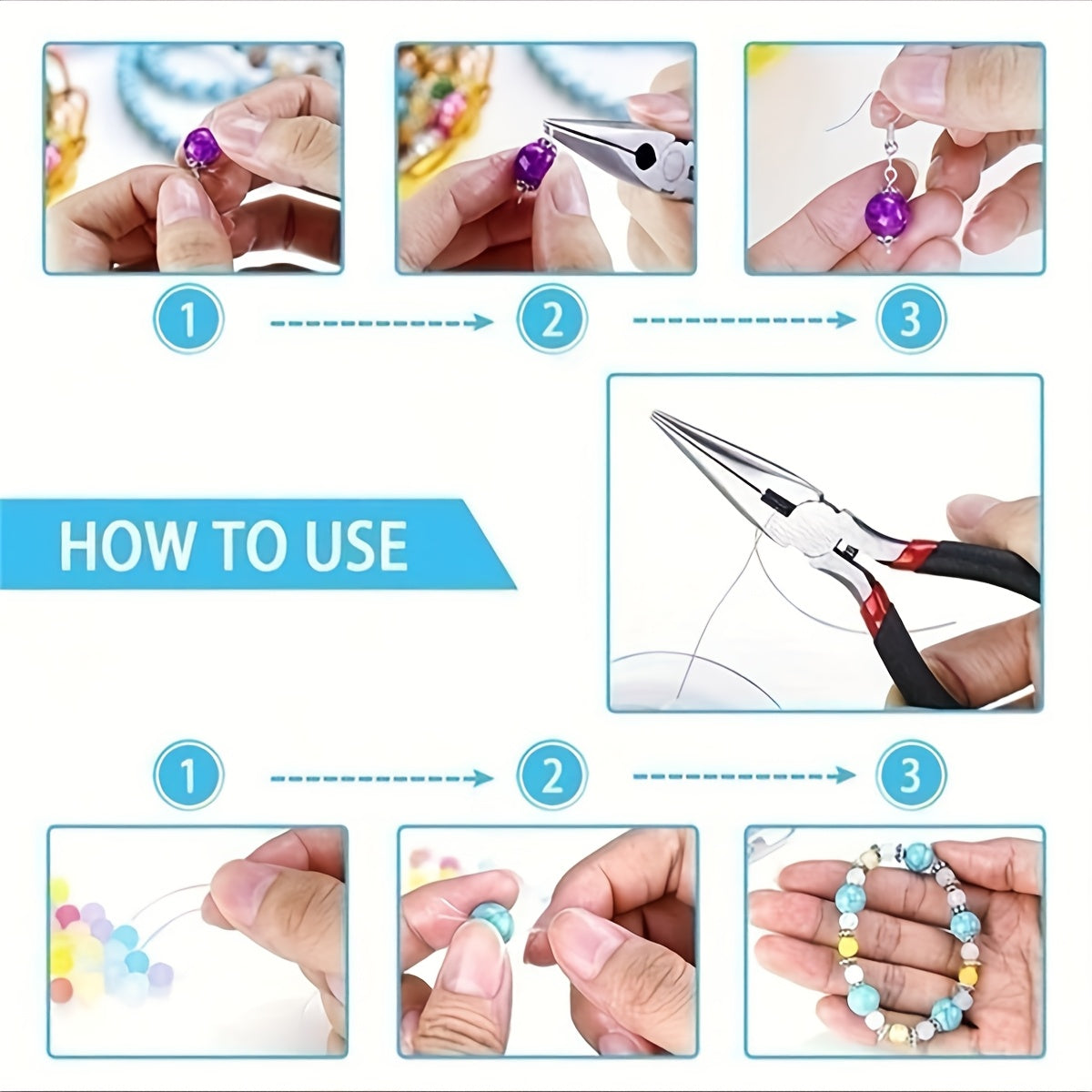 8pcs Jewelry Making Tools Kit, Round & Needle Nose Pliers, Diagonal Nose Pliers, Wire Cutters