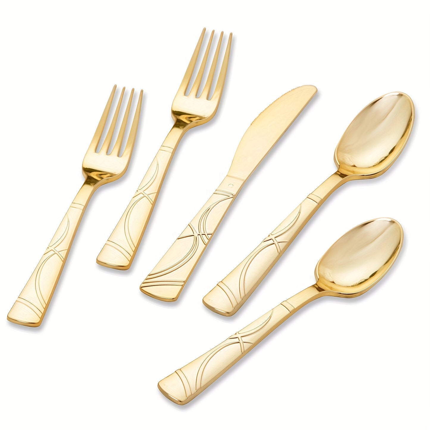 75 Pcs Golden Silverware/Plastic/Disposable w/25 Golden Forks, 25 Golden Spoons, 25 Golden Knives