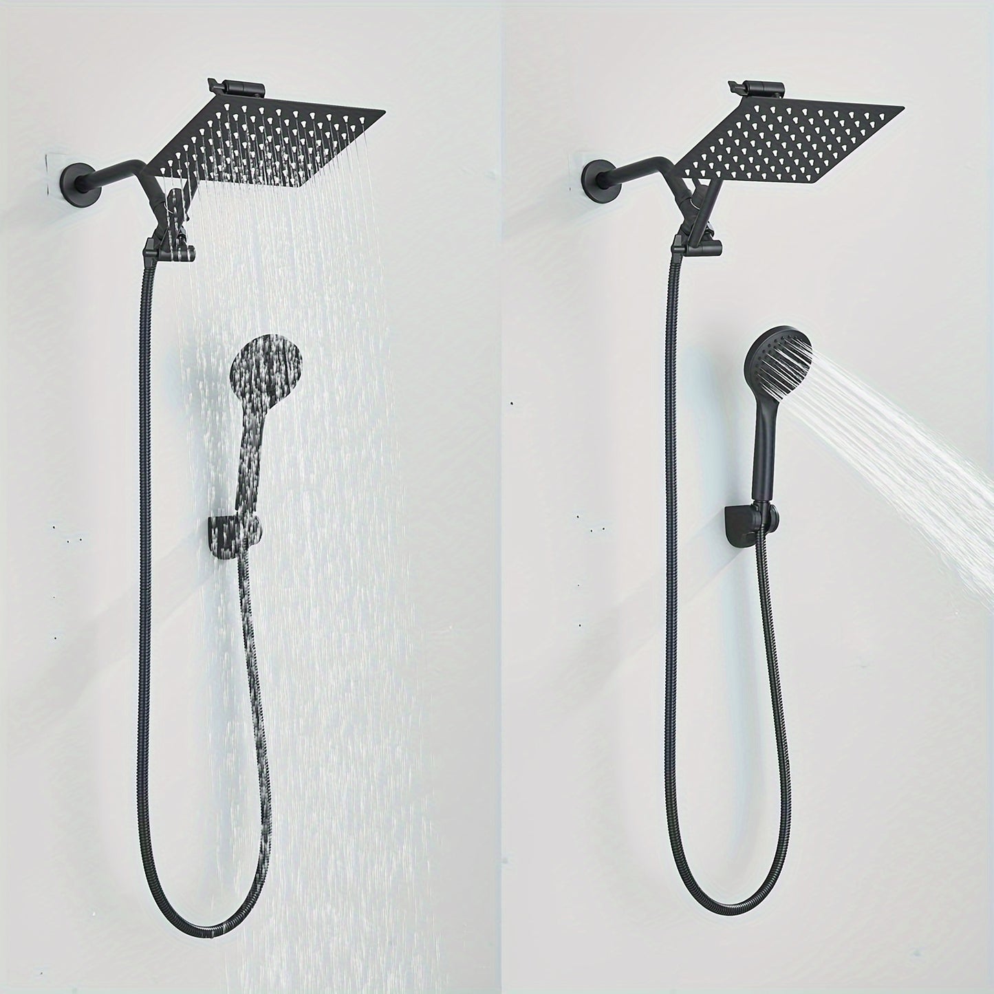 8 1/2" High Pressure Rainfall Shower Head/Handheld Shower Combo W/11" Extension Arm, 5 Settings