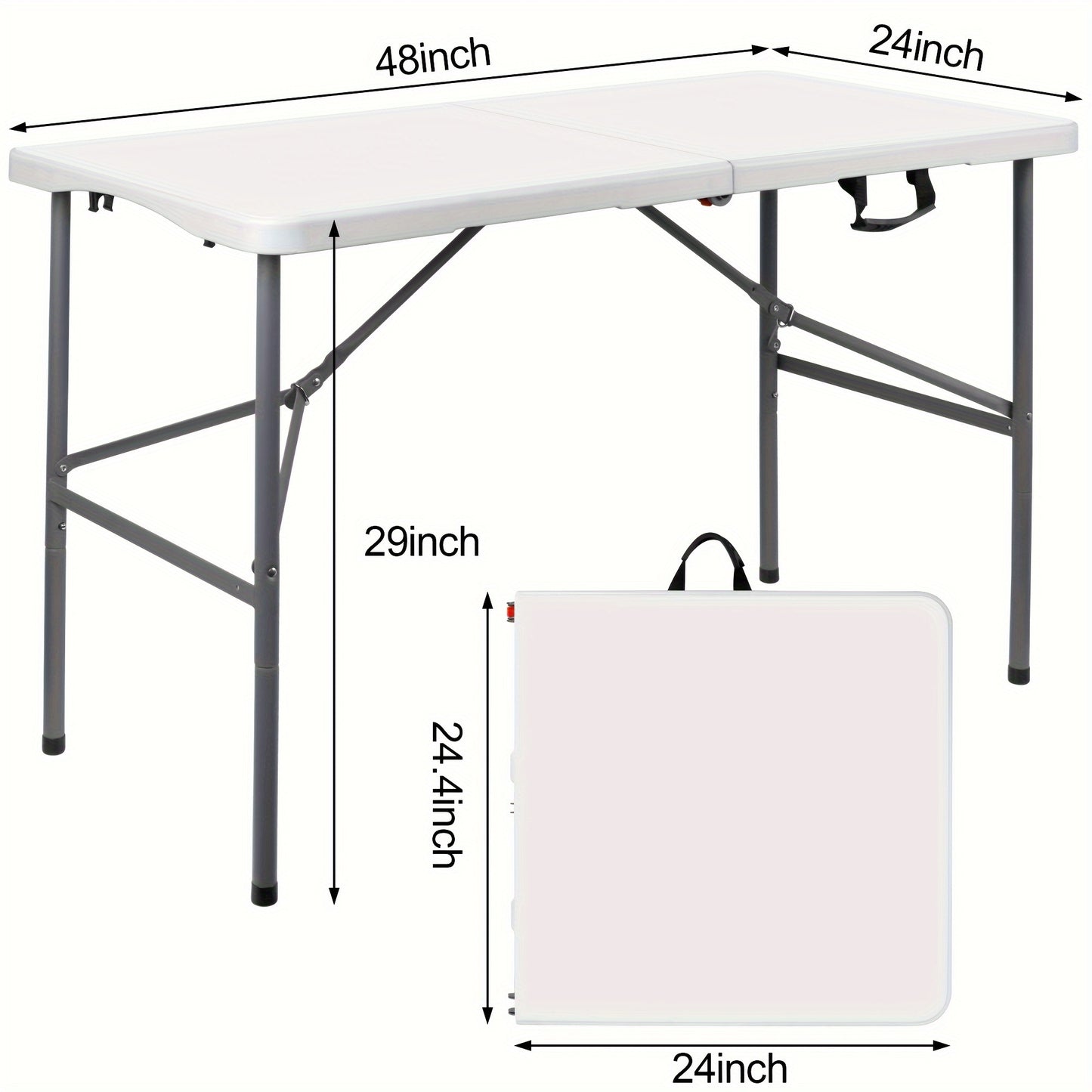 4FT/6FT Plastic Folding Table, Portable Dining Table Indoor Outdoor W/Carrying Handle, Locks, White