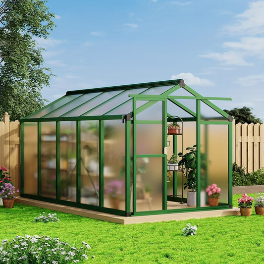 Walk-in Greenhouse With Sliding Lockable Door & Roof Vent, 6x10x6.3ft Aluminum Greenhouse