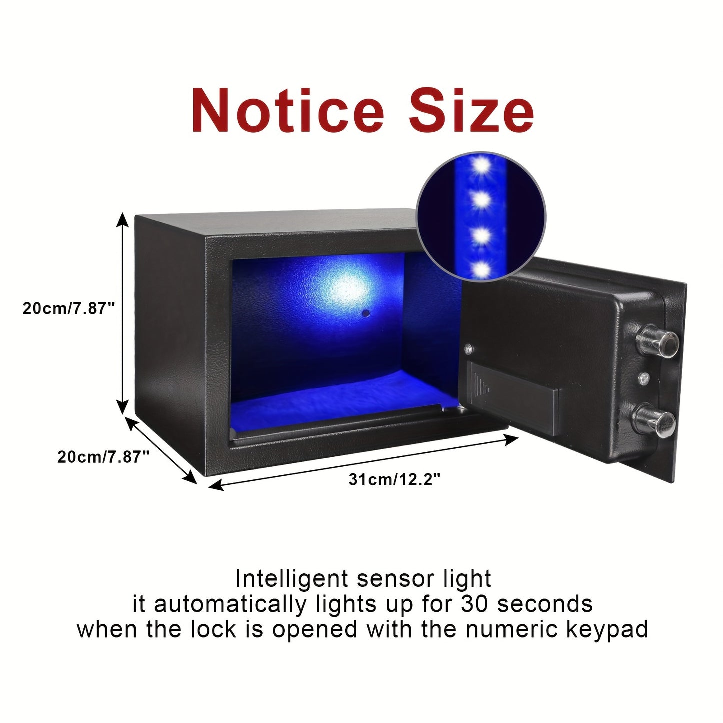HOMEYUER Safe Box with 4pcs LED Sensor Light, Hidden Safe Box with Key & Digital Lock