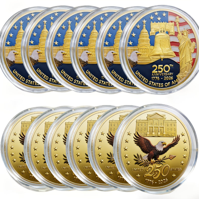 12pcs 2026 U.S. Independence 250th Anniversary Coin Set - 1776-2026 Replica Coins,W/Plastic Case