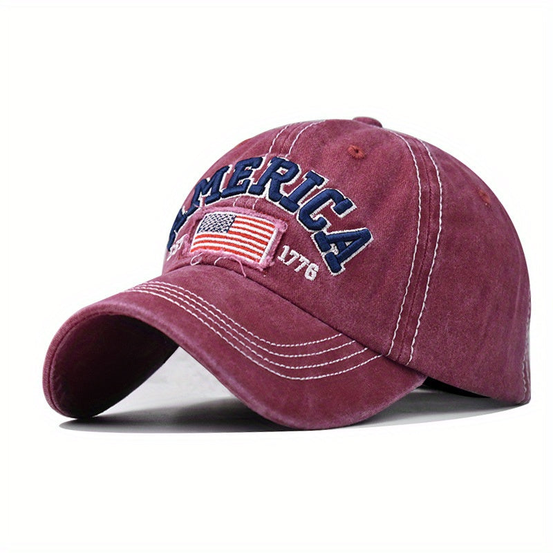[Vintage Baseball Cap] Adjustable Baseball Cap with American Flag Embroidery