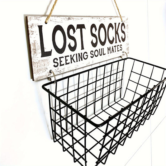 Wall-Mounted Lost Socks Organizer with Sign - Metal Laundry Basket for Easy Storage