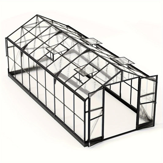 Premium 8x18FT Polycarbonate Greenhouse/Quick-Connect, Aluminum Construction/2 Swing Doors