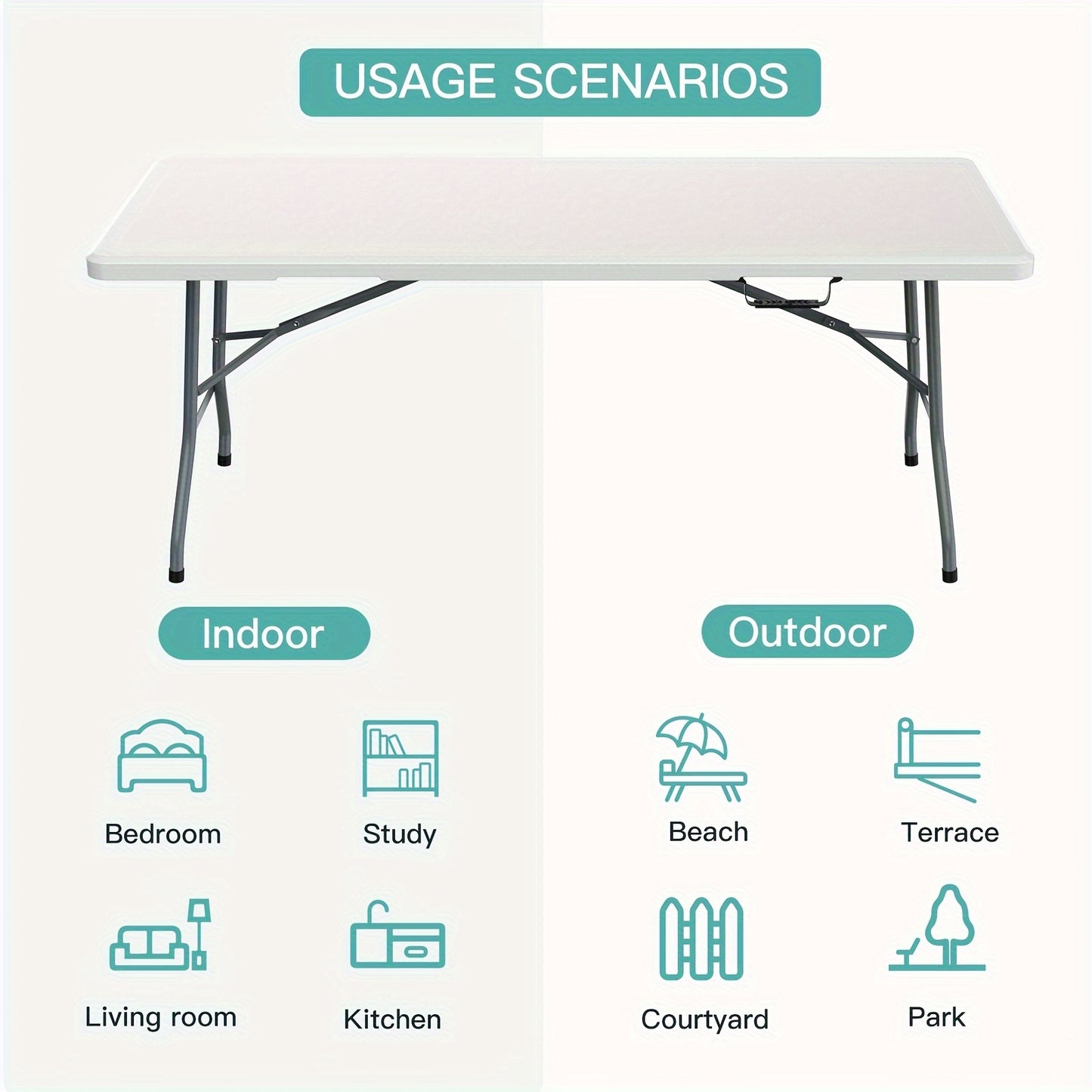 4FT/6FT Plastic Folding Table, Portable Dining Table Indoor Outdoor W/Carrying Handle, Locks, White