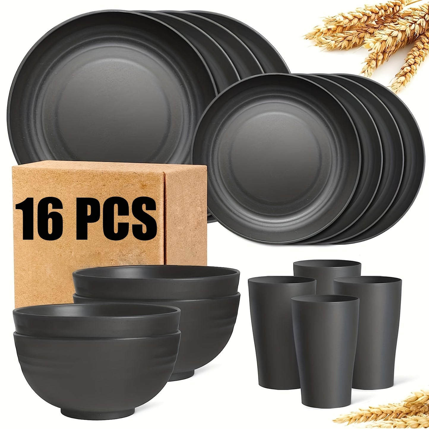 16/17/32pcs Kitchen Dinnerware Set Made from Wheat Straw, 4 Or 8 People. Unbreakable Modern Dishes