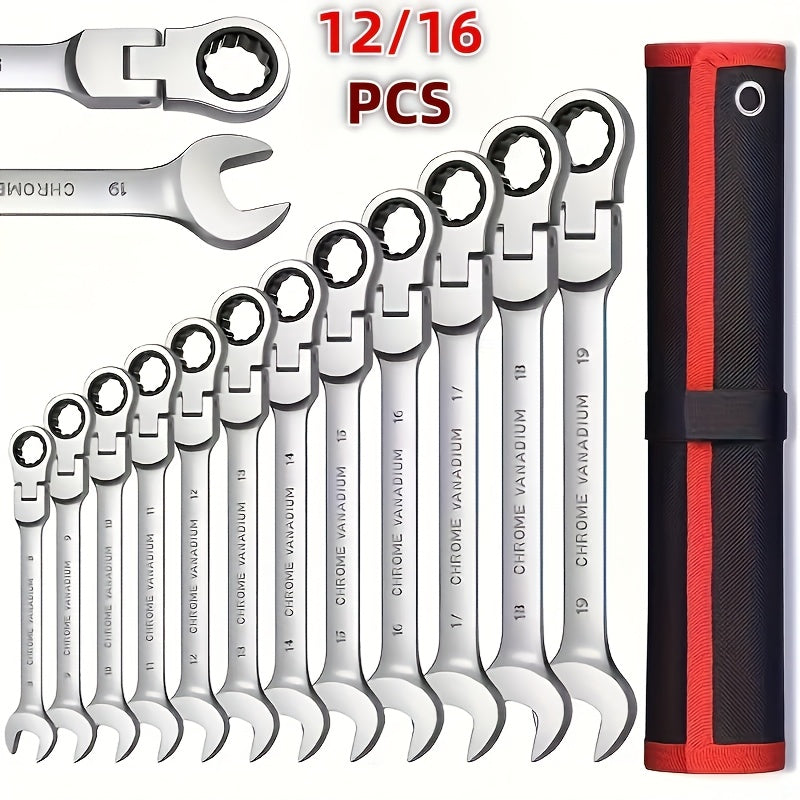 12/16pcs Double-ended Flexible Ratchet Wrench Set, Quick Wrench Set, Metric, 8-19/6-22 Mm, 72 Teeth