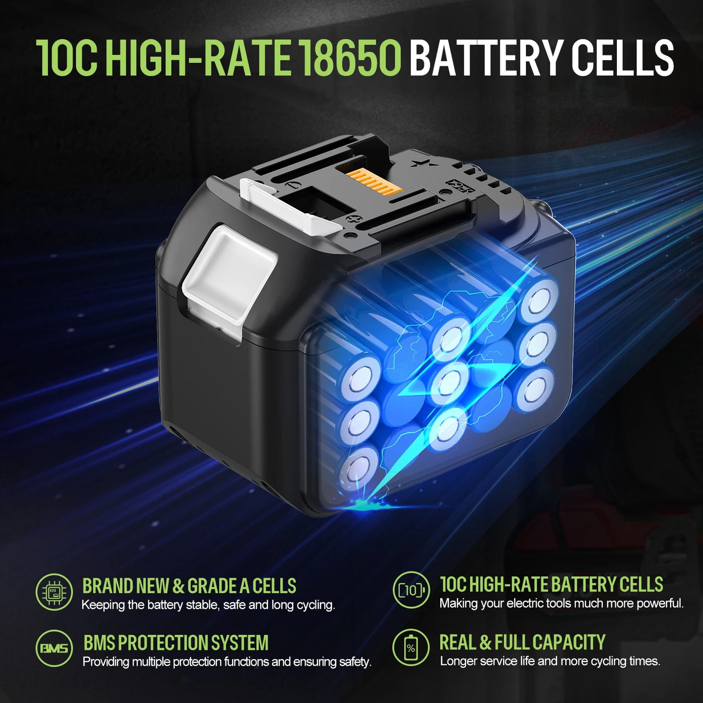 Dreamdash/Makita 18V Battery 6Ah Rechargeable Power Tools Battery 18V LED Li-ion BL1860B BL1830