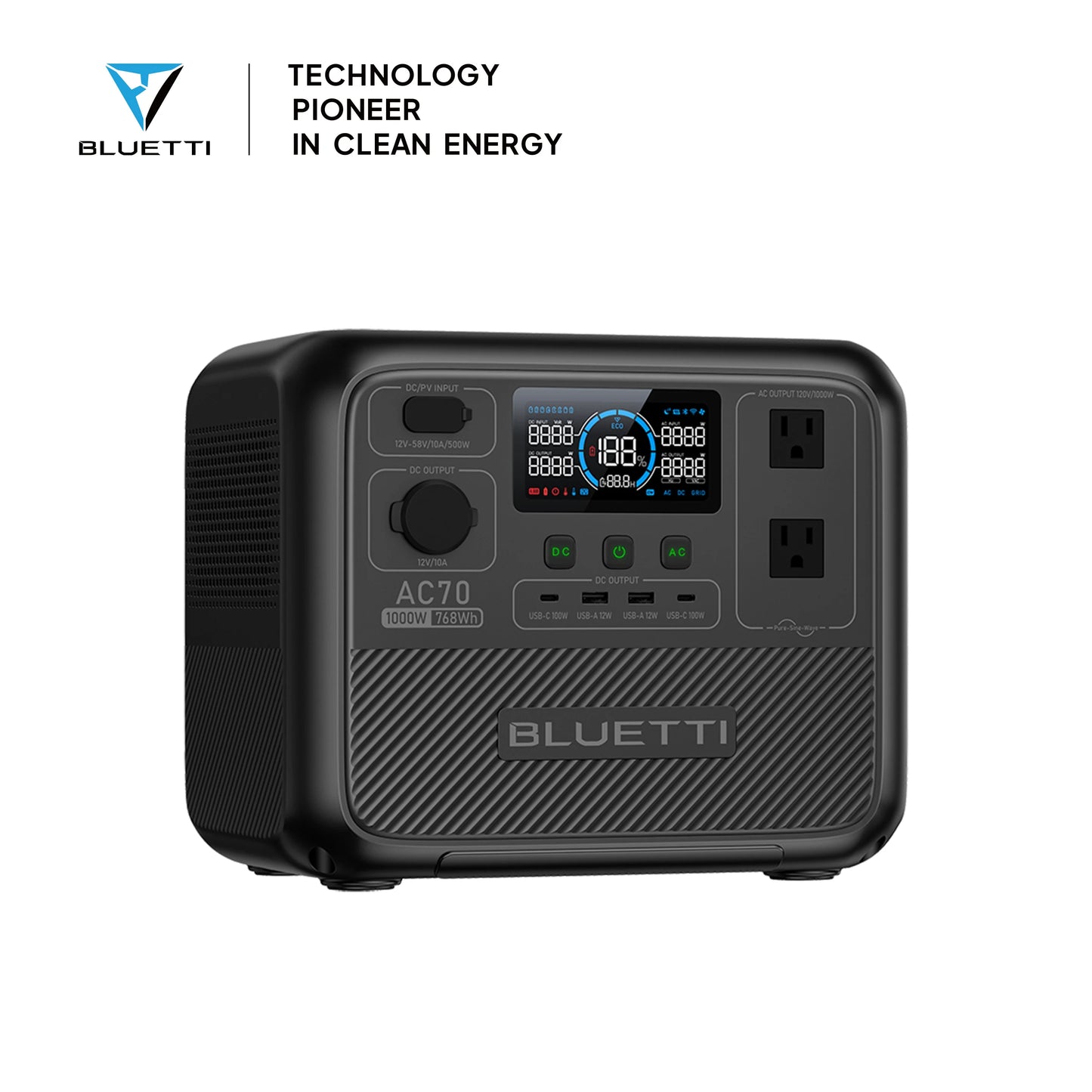 【US PLUG】BLUETTI AC70 Portable Power Station | 1000W 768Wh, Generator Off-grid, Power Outage