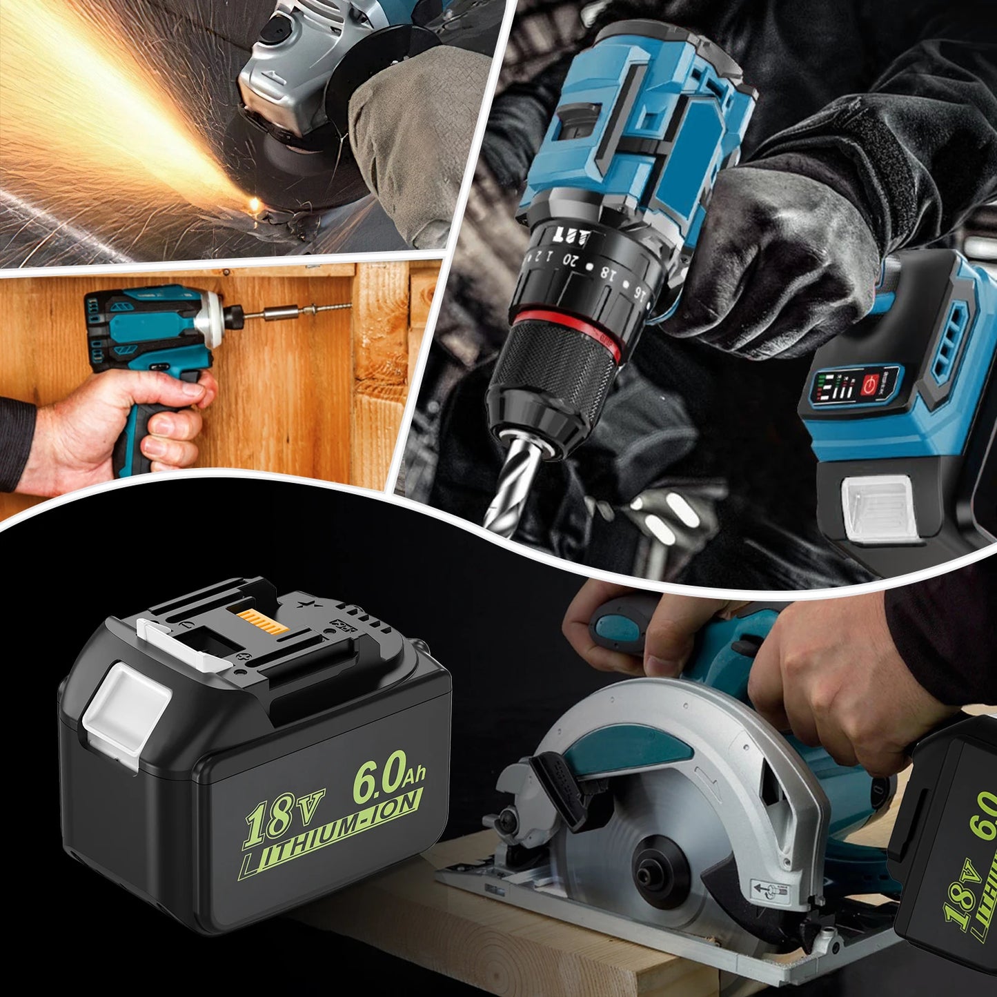 Dreamdash/Makita 18V Battery 6Ah Rechargeable Power Tools Battery 18V LED Li-ion BL1860B BL1830