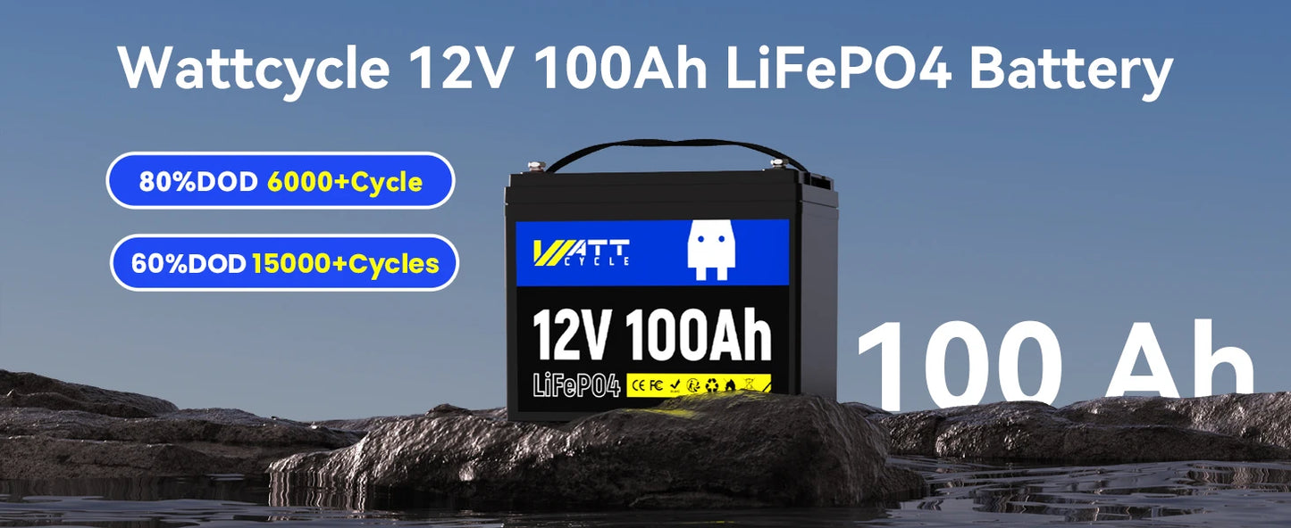 Wattcycle LiFePO4 Lithium Battery 12V 100Ah 5000+ Cycles EV Grade A+ Cell