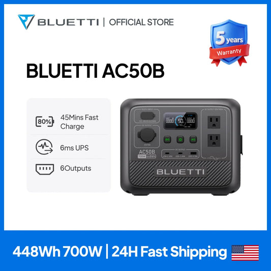 BLUETTI AC50B Portable Power Station 700W 448Wh LiFePO4 Battery Backup Lightweight Solar Generator